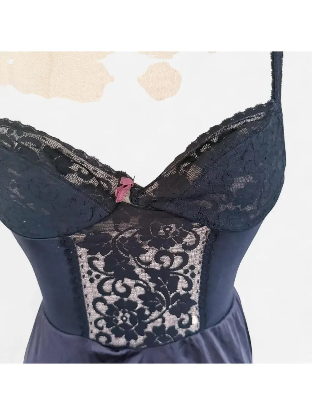 Vintage 90s Black Lace Bust Slip Dress in Black